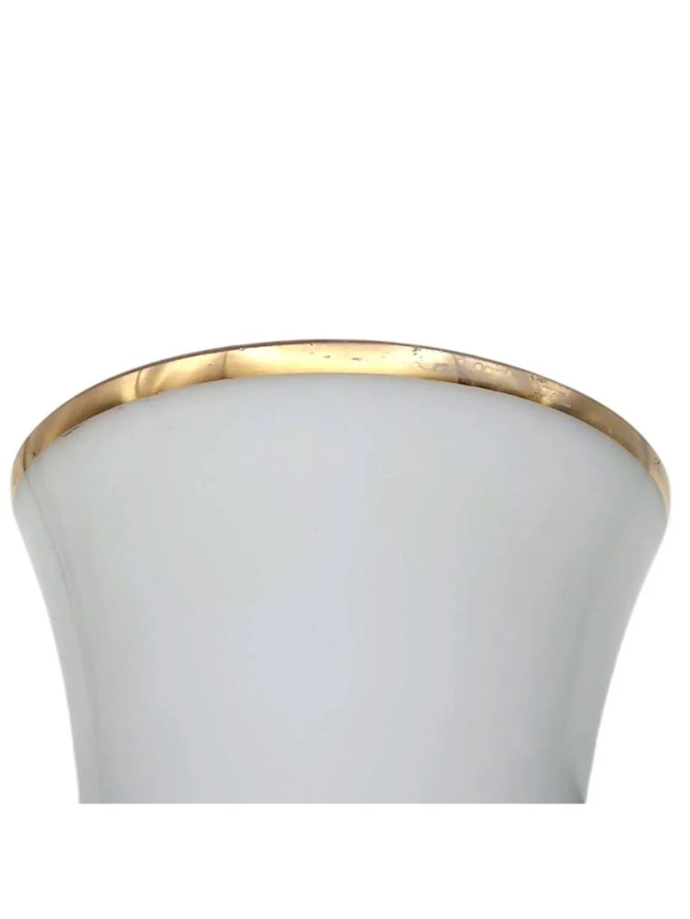 Vintage Hand Painted Floral Milk Glass Ball Vase Gold Trim Ribbed Neck Cottage - Picture 6 of 7